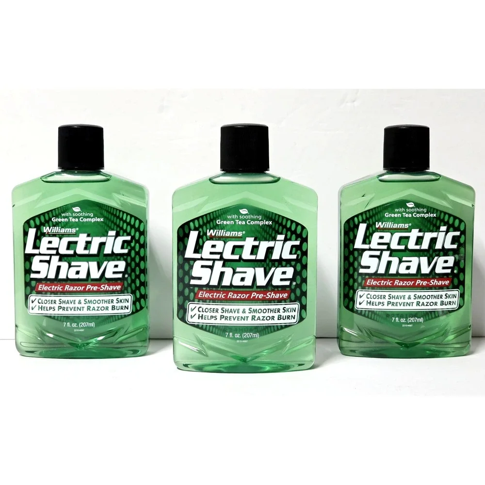 3 Williams Lectric Shave w Soothing Green Tea Electric Pre-Shave 7oz. Ea